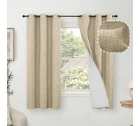 Linen Blackout Curtains for Bedroom Narrow Window, Thermal Insulated Complete Light Blocking Privacy Soundproof Small Curtains for Basement, Each 38 Inch Wide 63 Inch Length 2 Panels, Burlap