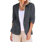 Linen Blazer Jackets for Women UK Clearance Casual Summer Lightweight Cardigan Plus Size Half Sleeve Office Pockets Lapel Blazer Fully Ladies Plain Open Collared Office Formal Tops UK Size S-5XL