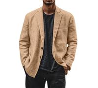 Linen Blazer Men Leisure Suit Jacket Two Button Lightweight Sports Coats Loose Fit Business Office Blazer Solid Color Versatile Suit Jacket Notch Lapels Suits Jackets With Pocket 01