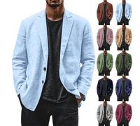Linen Blazer Men Leisure Suit Jacket Two Button Lightweight Sports Coats Loose Fit Business Office Blazer Solid Color Versatile Suit Jacket Notch Lapels Suits Jackets With Pocket 01