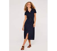 Linen Blend Belted Shirt Midi Dress Apricot Navy 8