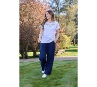 Linen Blend Blanket Stitch Wide Leg Trousers - Navy - 16