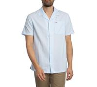 Linen Blend Camp Short Sleeved Shirt Sweet Blue M