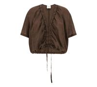 Linen Blend Crop Blouse - female - NUDE - Blouses - Brown - M - Blouses & Shirts M