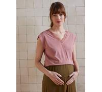 Linen Blend Front/Back Maternity T-Shirt old rose