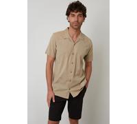 Linen Blend Palm Embroidered Short Sleeve Shirt Threadbare Stone L