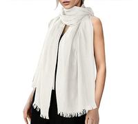 Linen Blend Scarf for All Seasons Versatile Beachwear Accessory Lightweight Elegant Wrap (White, One Size)
