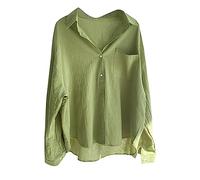 Linen Blouse Women's Long Sleeve Cotton Women's Blouses Large Sizes Muslin Blouse Oversized Linen Shirt Summer Oversized Summer Blouse Light Blouse Shirt Long Sleeve Blouse Shirt Blouse Shirt, Green,