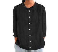 Linen Blouse Womens UK Summer Oversized Women‘s Tshirts Cotton Linen V Neck 3/4 Sleeve Shirt Ladies Fashion Elegant Shirts Work Tunic Top Casual Jumpers Going Out Blouse S-XXL