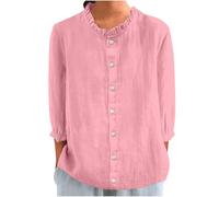Linen Blouse Womens UK Summer Oversized Women‘s Tshirts Cotton Linen V Neck 3/4 Sleeve Shirt Ladies Fashion Elegant Shirts Work Tunic Top Casual Jumpers Going Out Blouse S-XXL