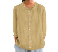 Linen Blouse Womens UK Summer Oversized Women‘s Tshirts Cotton Linen V Neck 3/4 Sleeve Shirt Ladies Fashion Elegant Shirts Work Tunic Top Casual Jumpers Going Out Blouse S-XXL