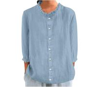Linen Blouse Womens UK Summer Oversized Women‘s Tshirts Cotton Linen V Neck 3/4 Sleeve Shirt Ladies Fashion Elegant Shirts Work Tunic Top Casual Jumpers Going Out Blouse S-XXL