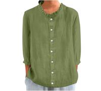Linen Blouse Womens UK Summer Oversized Women‘s Tshirts Cotton Linen V Neck 3/4 Sleeve Shirt Ladies Fashion Elegant Shirts Work Tunic Top Casual Jumpers Going Out Blouse S-XXL