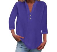Linen Blouses for Women Solid Color Tunic Tops Long Sleeve Plain V Neck Breathable Trendy Tee Shirts Summer Lounge Baggy Lounge Blouse Fashion Cotton Linen Casual Shirts (A2-Blue, M)