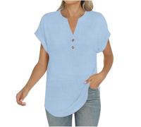 Linen Blouses for Women UK Long Cotton Tunics Tshirts Plus Size Button Down Vneck Summer Clothes 100% Linen Cotton Button Womens Shirt Pink Top Women