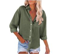 Linen Blouses for Women UK Long Sleeve Button Down Tops Spring Autumn Cotton Linen Shirts with Breasted Pocket Business Casual Office Tops Slim/Regular Fit Classic Blouses A Army Green M