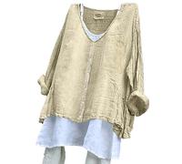 Linen Blouses for Women UK Summer Linen Tops for Women UK Plus Size Long Sleeve Shirts with Pockets Lightweight Crewneck Tunic Tops Baggy Solid Holiday Essentials