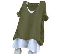 Linen Blouses for Women UK Summer Linen Tops for Women UK Plus Size Long Sleeve Shirts with Pockets Lightweight Crewneck Tunic Tops Baggy Solid Deals of The Day Sale Prime