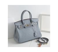 (Linen blue, 20*15*10cm) Ladies Women Leather Handbag Birkin First Layer Cowhide Leather Tote Bag Commuter Crossbody Kelly Handbag