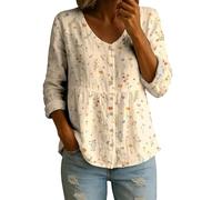Linen Boho Tops for Women V Neck Long Sleeve Button Down Work Casual Blouse Plus Size Loose Fit Smock Tops Lightweight Summer Beach Vacation Hippie Tee Plain Comfy Going Out Holiday Shirt