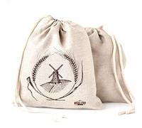 Linen Bread Bags - 2-Pack 30 x 40 cm Special Art Design Unbleached Linen Reusable Food Storage for Homemade Artisan Bread