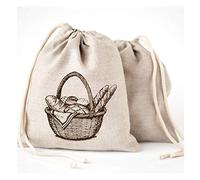 Linen Bread Bags - 3 Pack 30 x 40 cm Special Art Design Unbleached Linen Reusable Food Storage for Homemade Artisan Bread