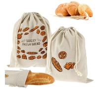 Linen Bread Storage Bags 3 Piece Set Reusable Drawstring Bread Bins in 3 Styles (Bread Letter, Classic, Baguette) for Kitchen, Fruits & Vegetables