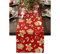 Linen Burlap Table Runner, Christmas Red Gingerbread Man Candy Table Runners for Catering Events, Dinner Parties, Wedding, Spring Holiday, Indoor Outdoor Parties - 13x70 inch