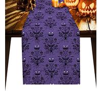 Linen Burlap Table Runner Dresser Scarves, Haunted Mansion - Grim Grinning Ghosts Halloween Decor Kitchen Table Runners for Dinner Holiday Parties, Wedding, Events, Decor - 13x70 inches(33 x 178cm)