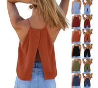 Linen Camisole Tops for Women UK Clearance Summer Sexy Halter Neck Vest Top Sleeveless Loose Fit Basic Shirts Plain Tee Blouses Tunic Spaghetti Strap Cotton Cami Tops Ladies Orange