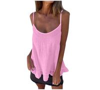 Linen Camisole Tops for Women UK Sale Clearance Summer Sleeveless Loose Fit V Neck Vest Top Solid Flared Shirt Plain Tee Blouses Tunic Swing Spaghetti Strap Cotton Linen Cami Tops Ladies Pink