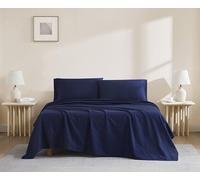 Linen Closet 144 Thread Count Organic Cotton 4-Piece Sheet Set, King, Navy,Blue