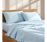 Linen Closet 160 GSM 100% Cotton Percale Sheet Set Queen Sky Blue