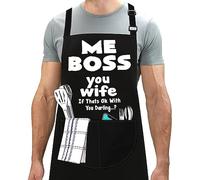 LINEN CLOSET® Adjustable Bbq Aprons for Men Funny Rude Chef Aprons Christmas Grilling Gifts for Dad Son Father Husband with 2 Pockets- Me Boss You Wife Apron