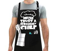 LINEN CLOSET® Adjustable Bbq Aprons for Men Women Funny Rude Chef Aprons Christmas Grilling Gifts for Dad Son Father Husband with 2 Pockets-Skinny Chef Apron