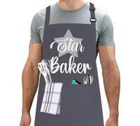 LINEN CLOSET® Baking Aprons for Women Star Baker Aprons for Men Funny Baking Gifts for Bakers Wife Husband Mother Daughter Kitchen Aprons with Pockets-star baker apron
