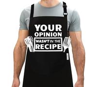 LINEN CLOSET® Bbq Apron for Men Funny Aprons for Women Chef Grilling Novelty Barbecue Aprons Kitchen Cooking Gift Black Apron with 2 Pockets-your opinion wasn't in the recipe apron