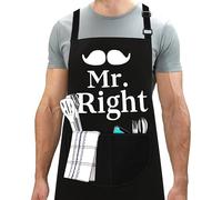 LINEN CLOSET® Bbq Apron for Men Funny Aprons Grilling Novelty Barbecue Aprons Kitchen Cooking Gift Apron with 2 Front Pockets-mr right and mrs always right aprons