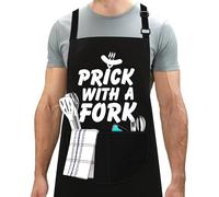 LINEN CLOSET® Bbq Apron for Men Funny Aprons Grilling Novelty Barbecue Aprons Kitchen Cooking Gift Fork Apron with 2 Front Pockets
