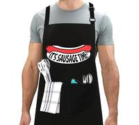 LINEN CLOSET® Bbq Apron for Men Funny Aprons Grilling Novelty Barbecue Aprons Kitchen Cooking Gift Sausage Apron with 2 Front Pockets