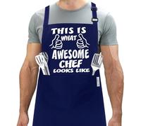 LINEN CLOSET® Bbq Aprons for Men Funny Aprons Awesome Chef BBQ Cooking Kitchen Novelty Apron with 2 Front Pockets Gifts for Men -Awsome Chef Apron