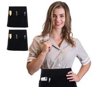 LINEN CLOSET® Black Waitress Apron for Women Wasit Apron Ladies Half Short Server Apron for Waitress Waiter with 3 Pockets Bistro Gardening Restaurant Work Chef Cooking Baking 2 PCS