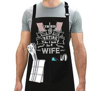 LINEN CLOSET® Funny Bbq Aprons Chef Cooking Kitchen Aprons Christmas Grilling for Fathers Day Mom- 40th 50th 60th 70th Birthday Gifts for Men Women Retirement Gifts for Grandad, Dad, Uncle,Grandma