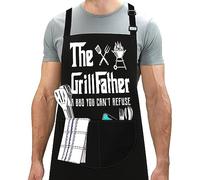 LINEN CLOSET® Funny Bbq Aprons for Men Cooking Aprons-The Grillfather Apron- Christmas Grilling Gifts for Men Dad Father Husband with Pockets