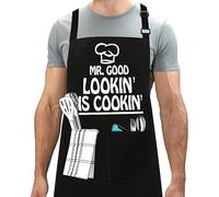 LINEN CLOSET® Funny Bbq Aprons for Men Kitchen Chef Cooking Aprons Christmas Grilling Birthday Gifts for Grandad Father Son Husband-Mr Good Looking is Cooking Apron