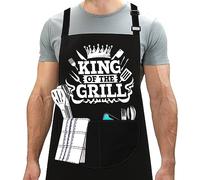 LINEN CLOSET® King of the Grill Bbq Aprons for Men Funny Bbq Apron Kitchen Cooking Gift for Men Dad Father with 2 Front Pockets