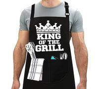 LINEN CLOSET® King of the Grill Bbq Aprons for Men Funny Bbq Apron Kitchen Cooking Gift for Men Dad Father with 2 Front Pockets