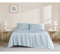 Linen Closet Luxury Cotton 144 Thread Count Organic Cotton 4-Piece Sheet Set, Queen, Light Blue