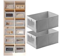 Linen Closet Organizers and Storage, 2 Pack Linen Closet Baskets with Mesh Window for Organization, Foldable Closet Organizer for Clothing, Towels, Toys, Nursery, Books, Shelves, Beige (Grey-2pcs)