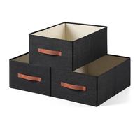 Linen Folding Storage Bins, 3 Pack Large Storage Baskets, Washable, Clothing Storage Bins with Handle, Closet Organizer for Storage Sweater,Sheets (Black, 18½"x13½"x8½")